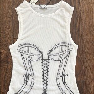 Fashion Nova White Corset Print Tank Top